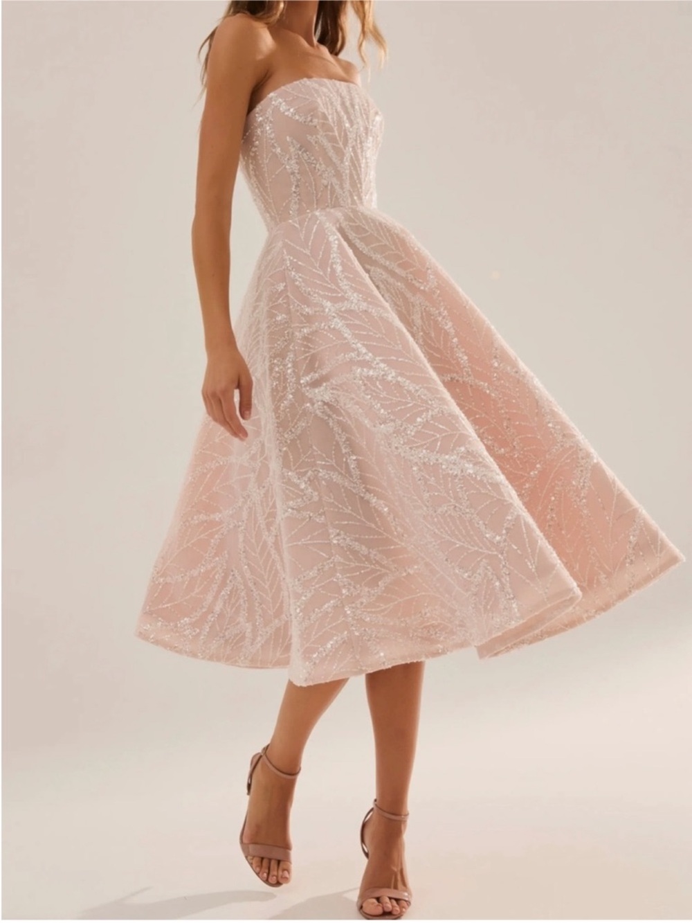 Helsi Vivi Beaded Dress Midi Strapless Cream